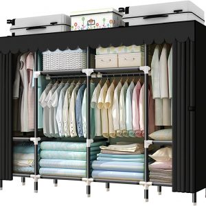 Rukasto ワードローブ カバー付き幅200×奥行43×高さ168cm ブラック