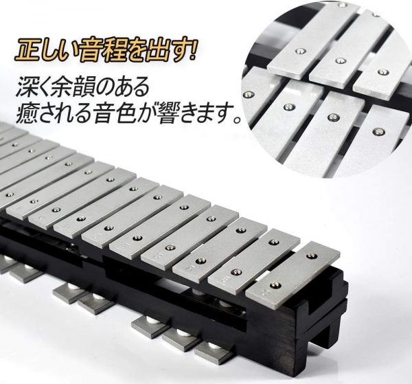 折り畳み 卓上 鉄琴 30音 マレット2本 サンクスギビングデー クリスマス 収納バッグ付き (シルバー) - 画像 (2)