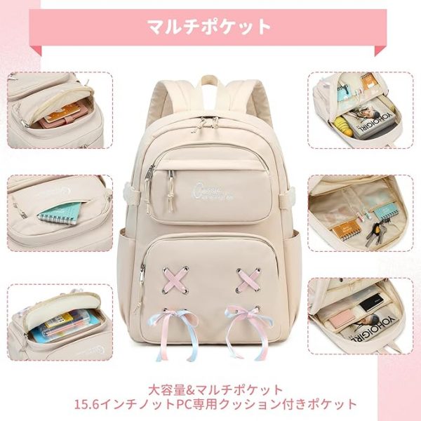 リュック 15.6インチPC対応 背面ポケット付き 通学 旅行 アウトドア - 画像 (3)