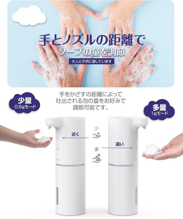 ユミマイル ソープディスペンサー ハンドソープ 自動 泡 詰め替え 300ml 壁掛け 吐出量2段階調節 充電式 防水 ハンドソープ 食器用洗剤 キッチン 洗面所などに適用 - 画像 (4)