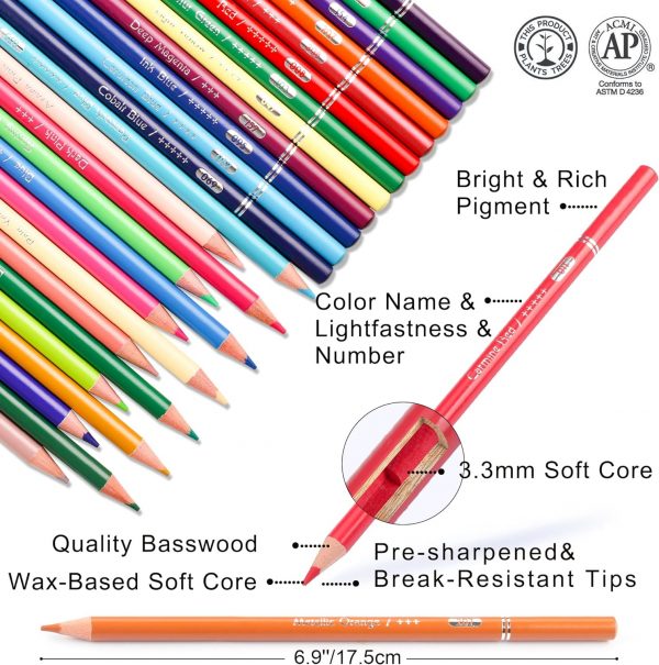 80色鉛筆セット 大人用 塗り絵 72色 3色のスケッチブック付き 大人用塗り絵 シャープペンシル 0.5 無色ブレンダー - 画像 (2)