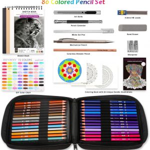 80色鉛筆セット 大人用 塗り絵 72色 3色のスケッチブック付き 大人用塗り絵 シャープペンシル 0.5 無色ブレンダー