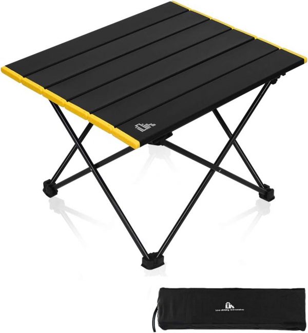 iClimb 折りたたみテーブル キャンプ テーブル アウトドア テーブル 41×34.5×29cm ロールテーブル コンパクト アルミ製 軽量 【耐荷重30kg】 ミニテーブル キャンプ用品 耐熱 防酸化処理 つや消し 収納袋付き