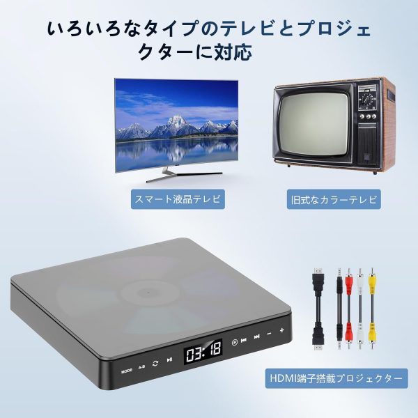 DVDプレーヤー 超小型 HDMI端子搭載 最大1080Pの解像度 空間を占めず CD再生に対応 - 画像 (2)
