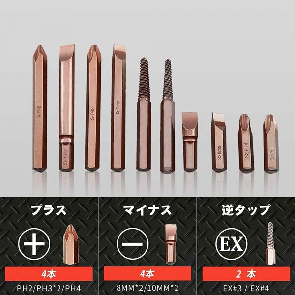 AKM インパクトドライバー ネジとり なめたネジ折れたネジ外し 1/2(12.7mm)ショックドライバー S2合金鋼 エキストラクター 逆タップ バイク 車 機械修理 12点セット - 画像 (5)