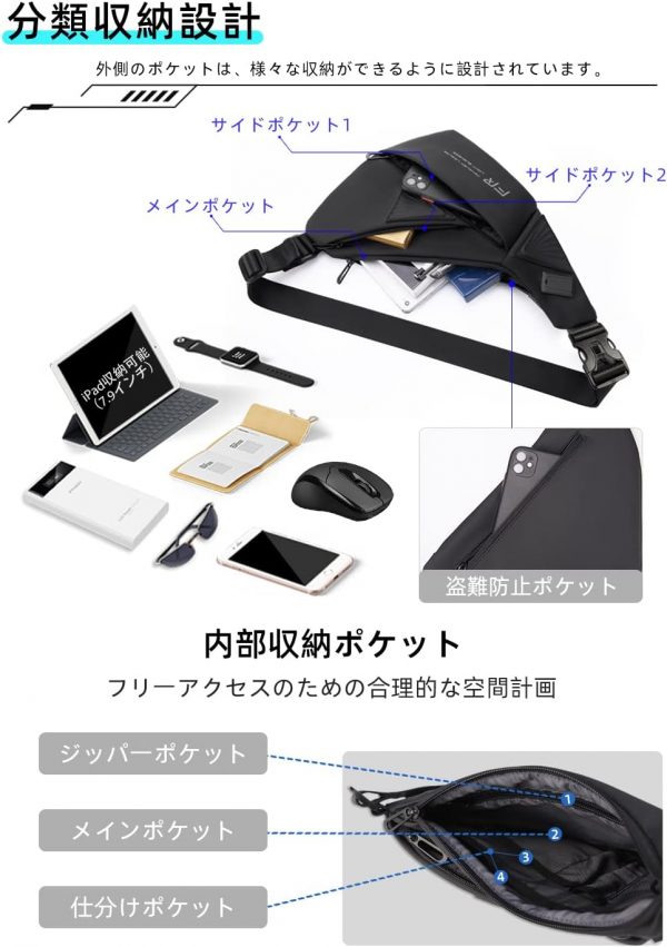 ボディバッグ メンズ ショルダーバッグ - 画像 (3)