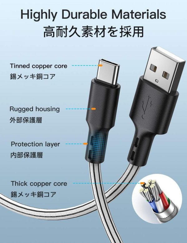 【3本セット 3ｍ】タイプ C 充電ケーブル - 画像 (3)