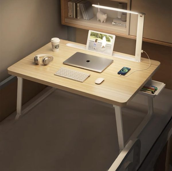 テーブル ベッドテーブル 小さいテーブル ミニテーブル おしゃれ 折りたたみテーブル 小さめ ローテーブル 折畳み テーブル 大容量 読書灯/ミニ引き出し付属 (70*48*32, 木色)