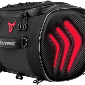 MIGHTYDUTY バイク シートバッグ 20L ライト付き おしゃれ バイク用 ツーリングバッグ 防水 1200Dオックスフォード生地 前後2way バイクバック (赤いライト)