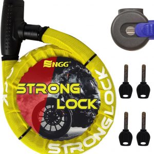 ENGG バイクロック ワイヤーロック 極太 直径24mmx1200mm 二重防塵 ウェーブキー４本付き 頑丈 盗難防止 オートバイ 原付 チェーンロック