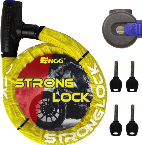 ENGG バイクロック ワイヤーロック 極太 直径24mmx1200mm 二重防塵 ウェーブキー４本付き 頑丈 盗難防止 オートバイ 原付 チェーンロック