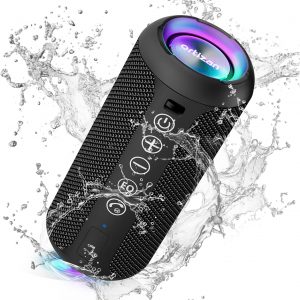 Ortizan Bluetooth スピーカー 防水IPX7でワイヤレス 30時間連続再生 24W出力ぶるーとぅーすすぴーかー ステレオのポータブルブルートゥーススピーカー マイク内蔵/2台ペアリング/TFカード対応 お風呂 スマホ PC 車用 (ブラック)